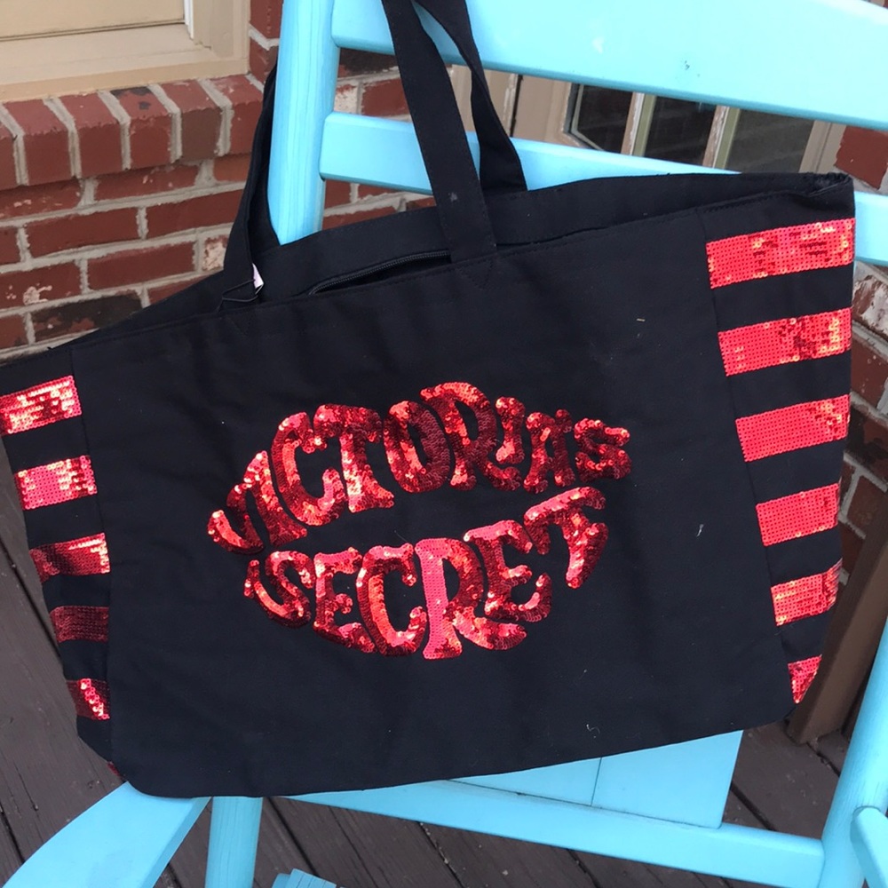 Victoria Secret Carry Bag NWT Sequins Red & Black Retail $58